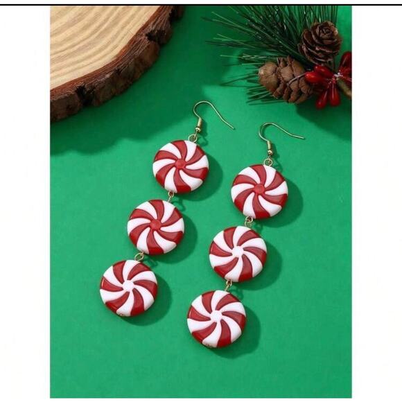 Cute Holiday Peppermint Dangle Earrings - Picture 2 of 3